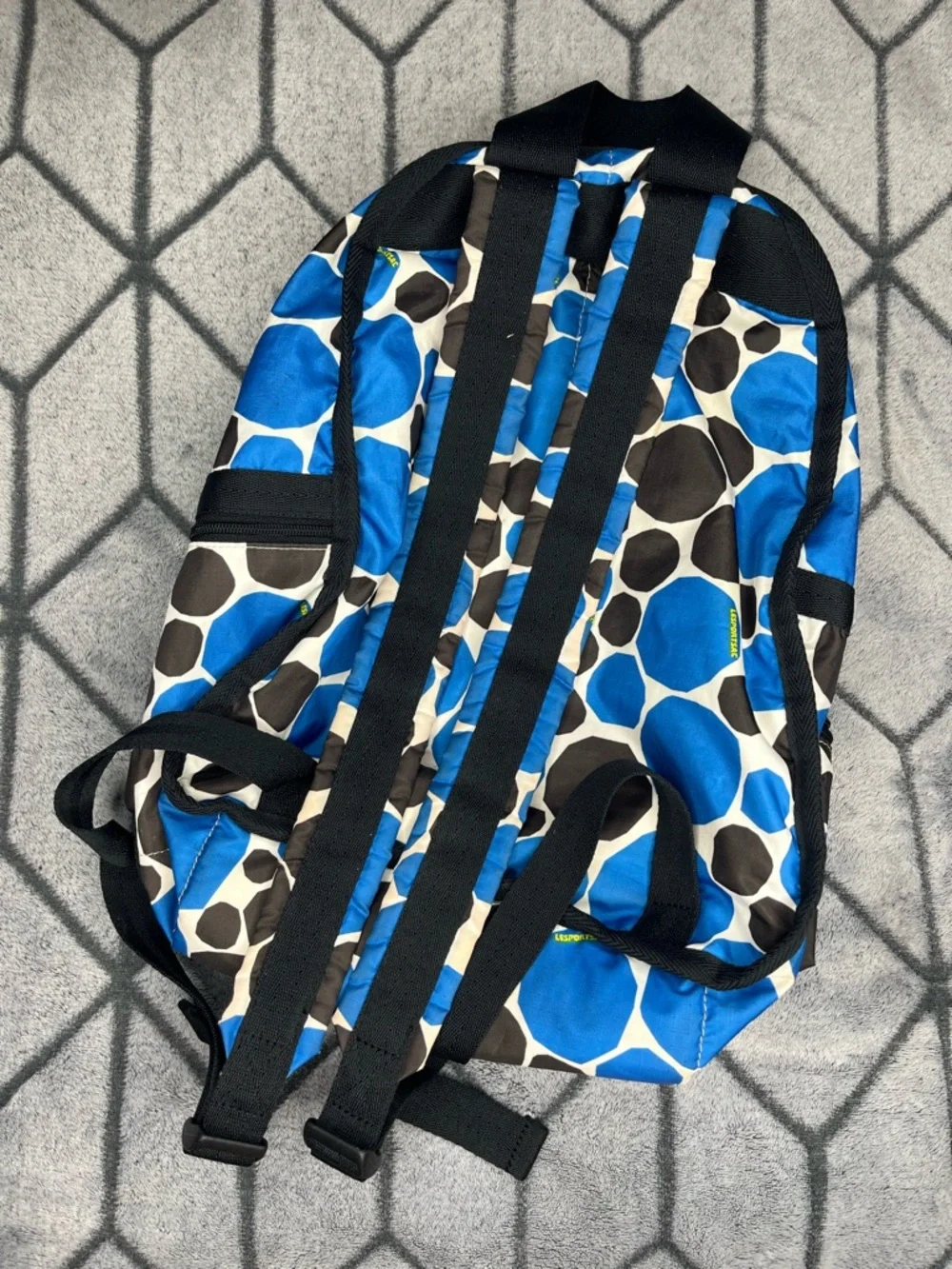 VTG Lesportsac Retired Blue Black Geometric Print Lightweight Travel Backpack